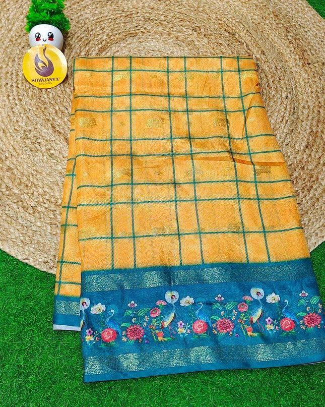 Trendy Check Pattern Sarees With Pathani Style Border - SSCHK4