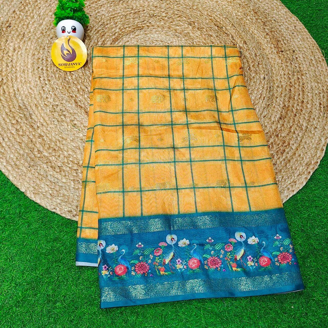 Trendy Check Pattern Sarees With Pathani Style Border - SSCHK4