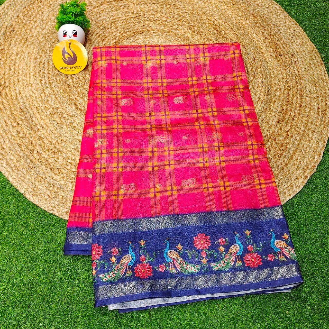 Trendy Check Pattern Sarees With Pathani Style Border - SSCHK5