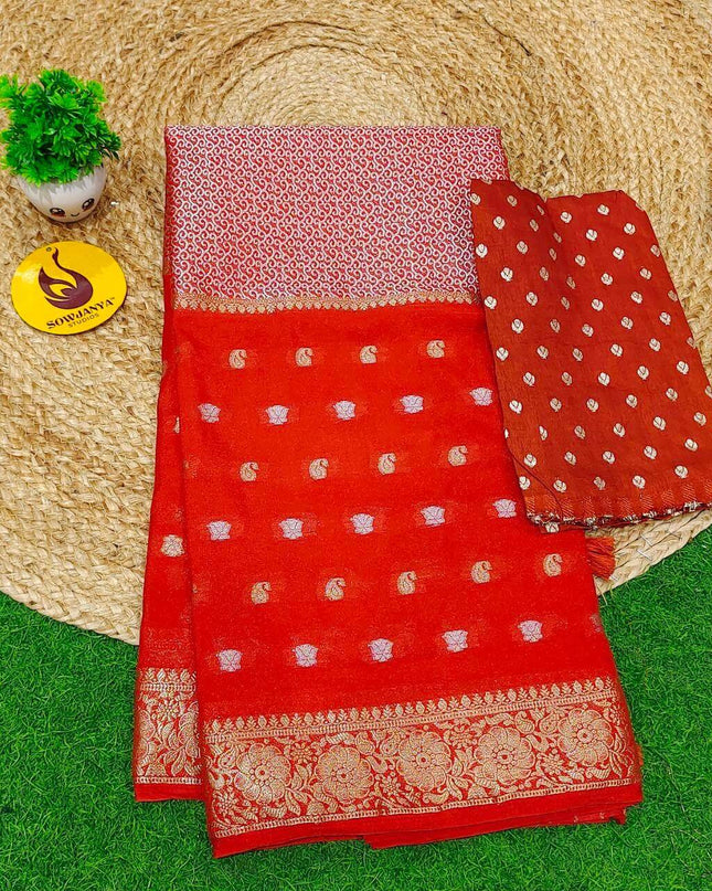 Premium Viscose Georgette Saree - BEST055 (Orange)