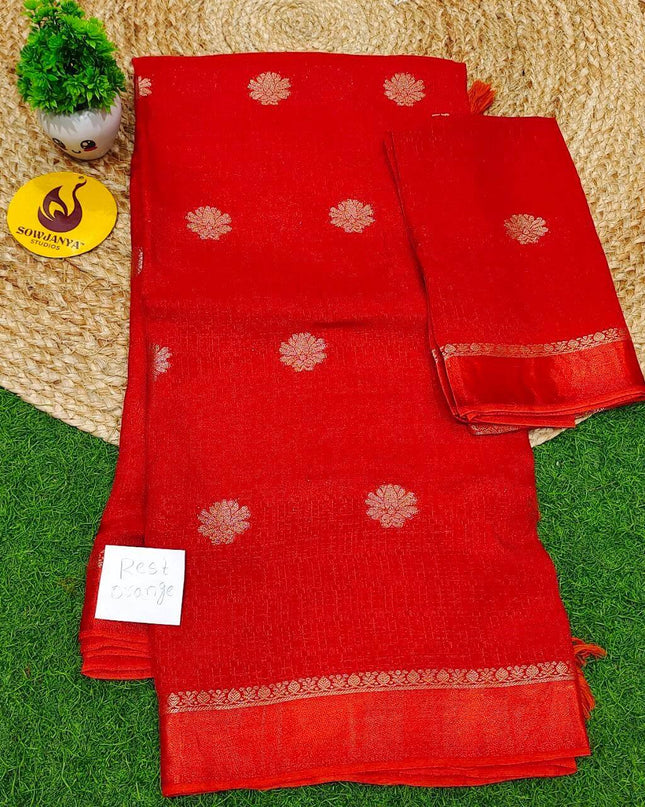 Premium JUTE Sarees - SSJUTE27(rust orange)