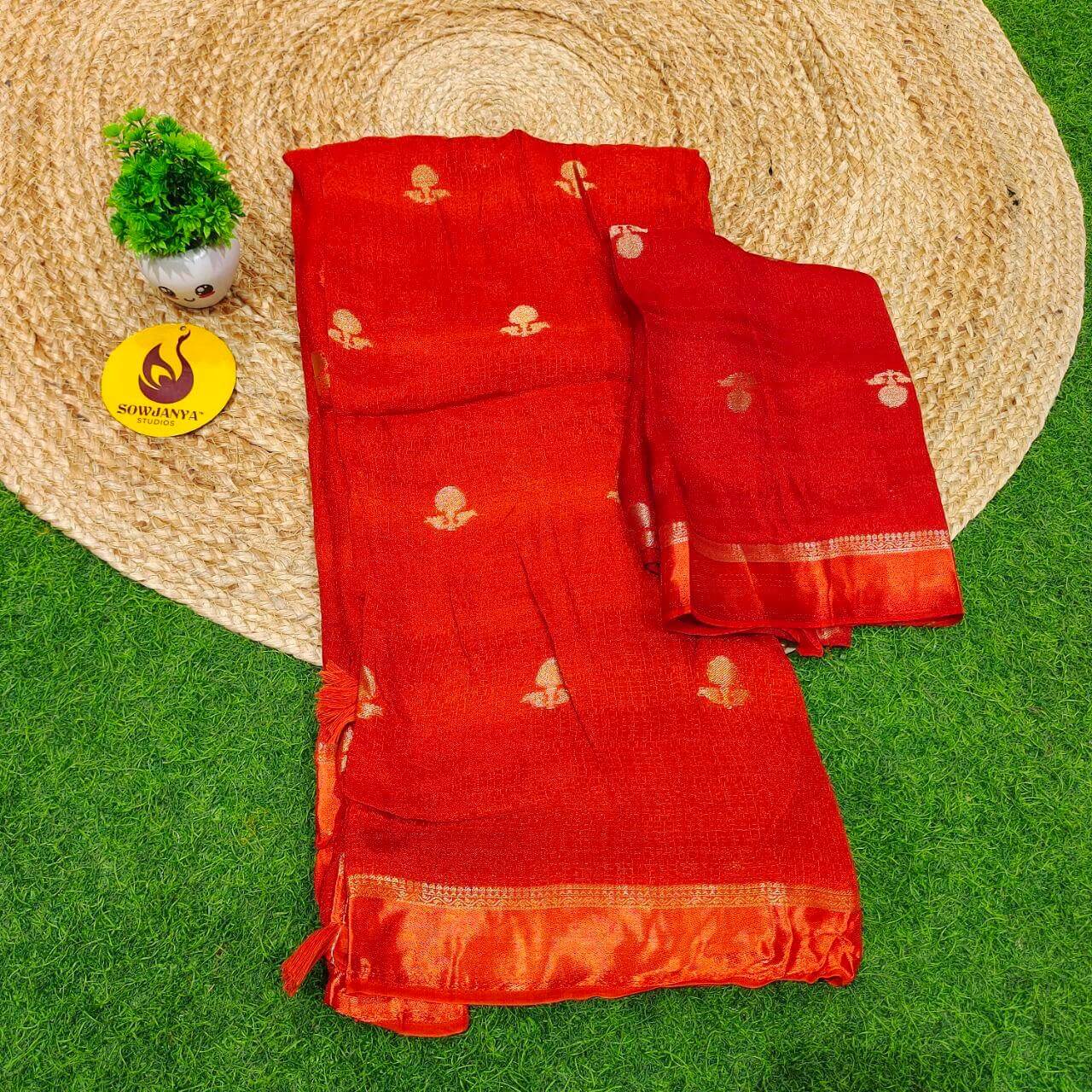 Premium JUTE Sarees - SSJUTE14(rust orange)