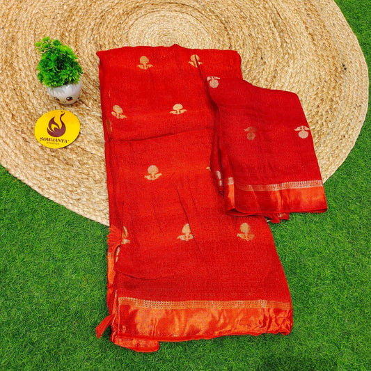 Premium JUTE Sarees - SSJUTE14(rust orange)