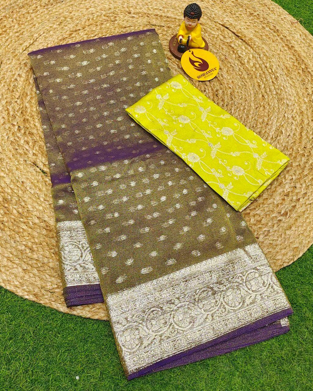 Designer TISSUE Weaving Butti  Sarees - SSTWB7(violet shade)