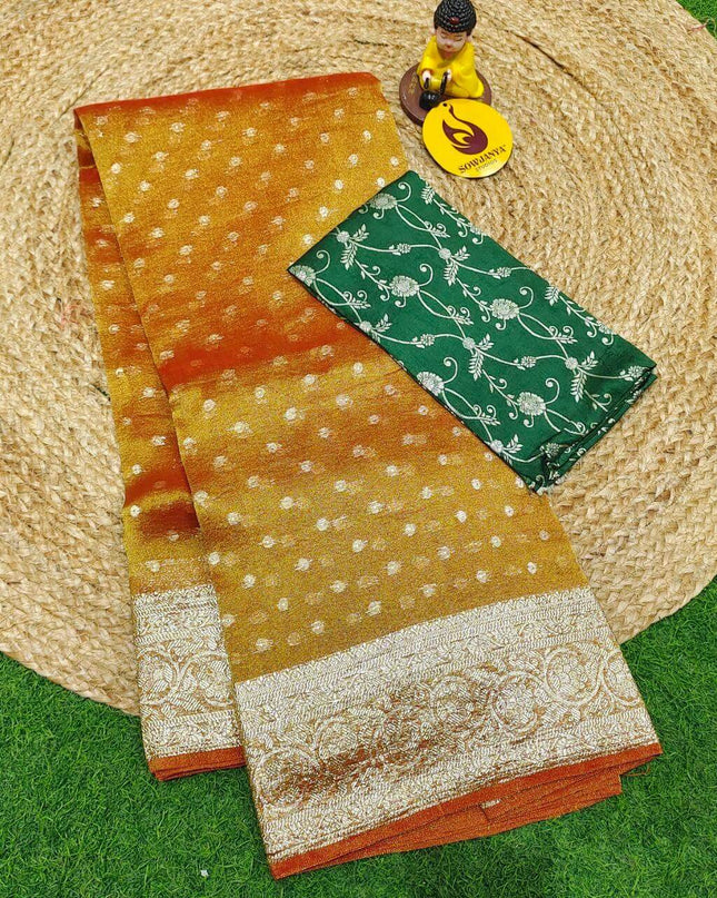 Designer TISSUE Weaving Butti  Sarees - SSTWB10(orange shade)