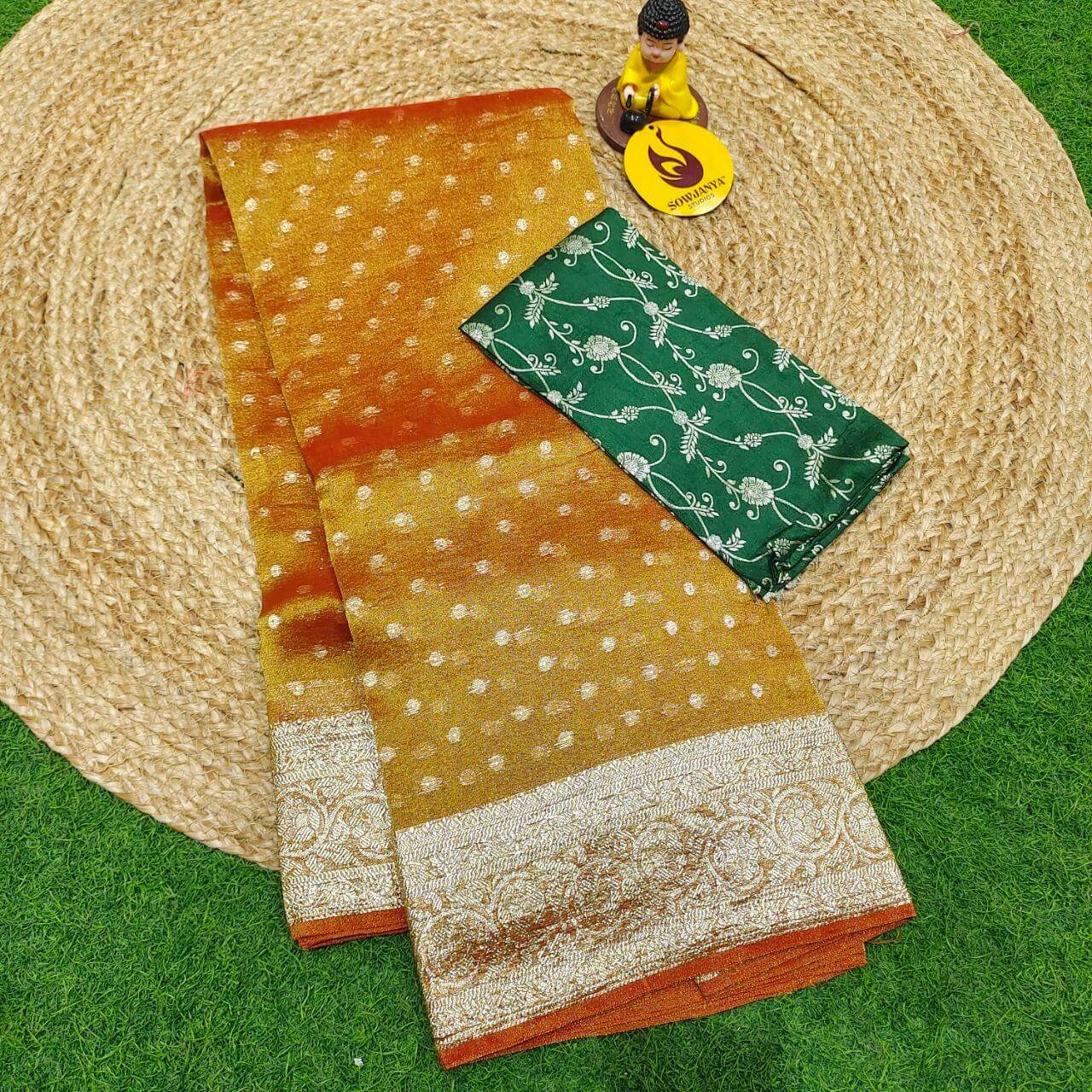 Designer TISSUE Weaving Butti  Sarees - SSTWB10(orange shade)