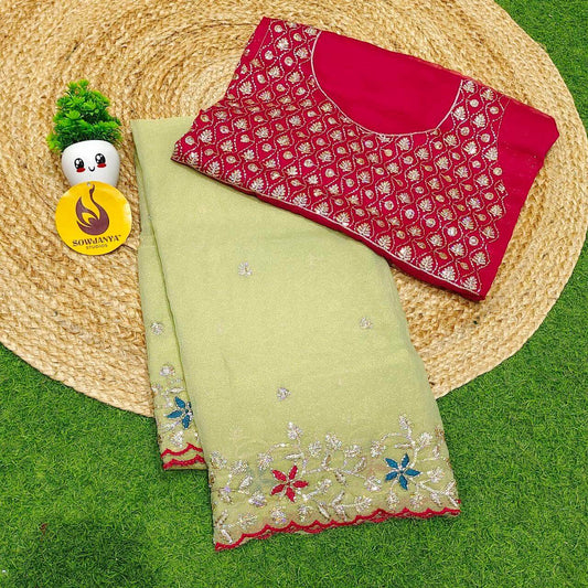 Premium Space Silk Embroidery Sarees with Bead Work - SSPBD2