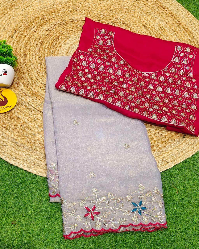 Premium Space Silk Embroidery Sarees with Bead Work - SSPBD5