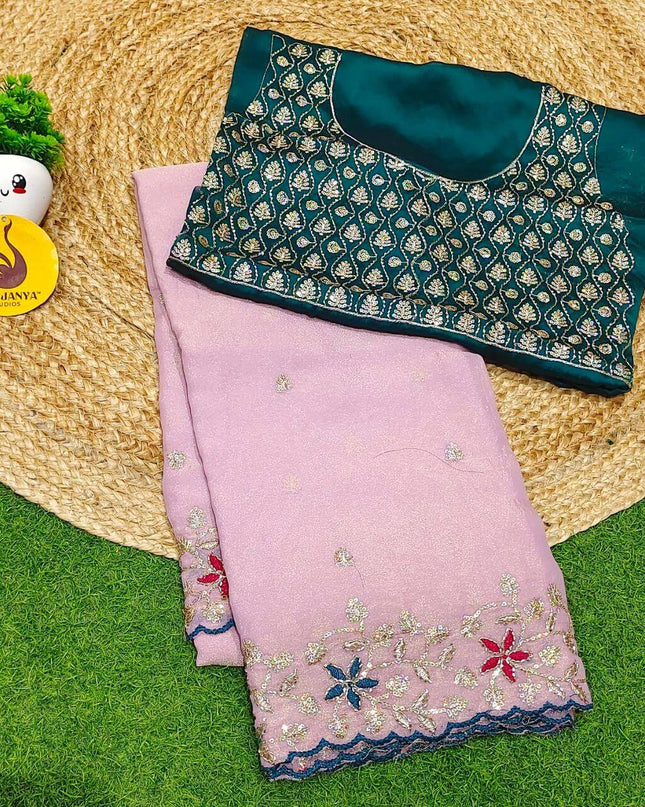 Premium Space Silk Embroidery Sarees with Bead Work - SSPBD4