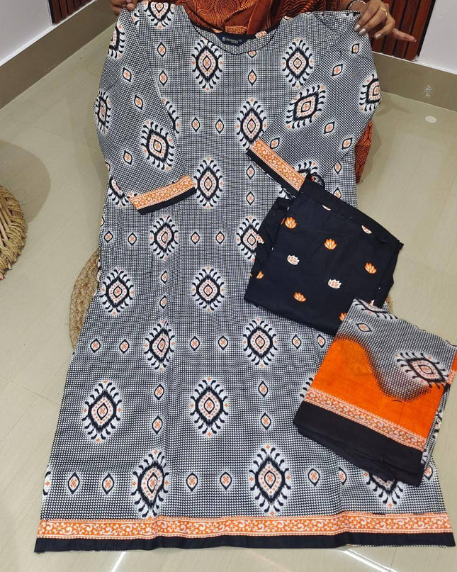 Pure Cotton Fully Stiched 3 Piece Dresses - DRAST12
