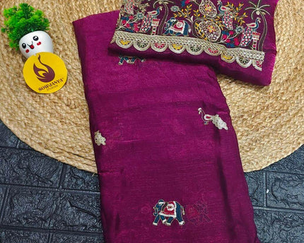 Premium Space Silk Saree With Emboridery Work Border - SSHAT4