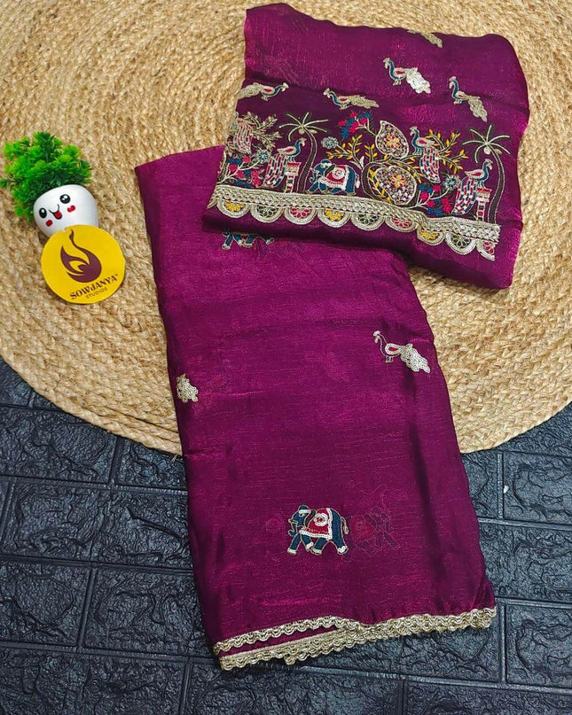 Premium Space Silk Saree With Emboridery Work Border - SSHAT4