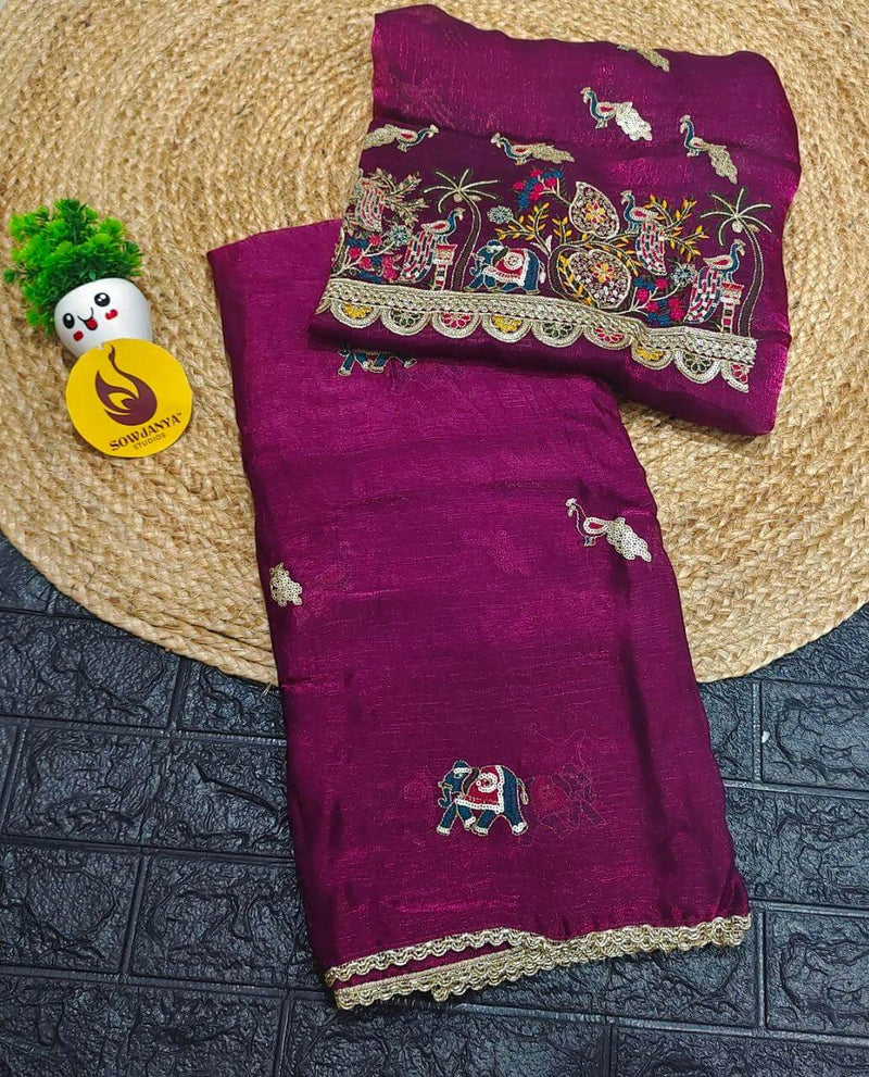 Premium Space Silk Saree With Emboridery Work Border - SSHAT4