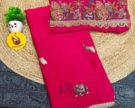 Premium Space Silk Saree With Emboridery Work Border - SSHAT1