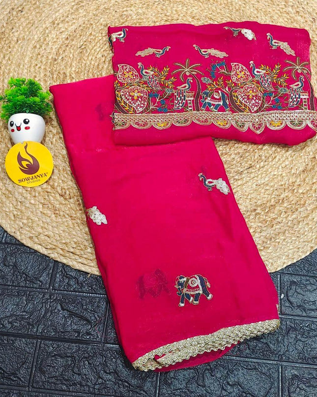 Premium Space Silk Saree With Emboridery Work Border - SSHAT1