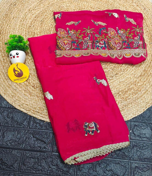 Premium Space Silk Saree With Emboridery Work Border - SSHAT1