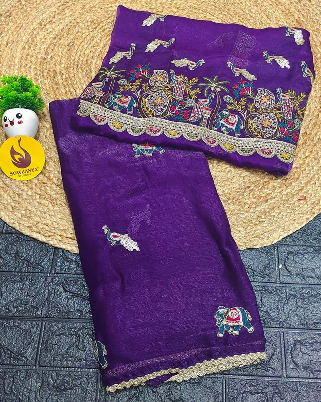 Premium Space Silk Saree With Emboridery Work Border - SSHAT3