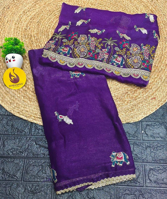 Premium Space Silk Saree With Emboridery Work Border - SSHAT3