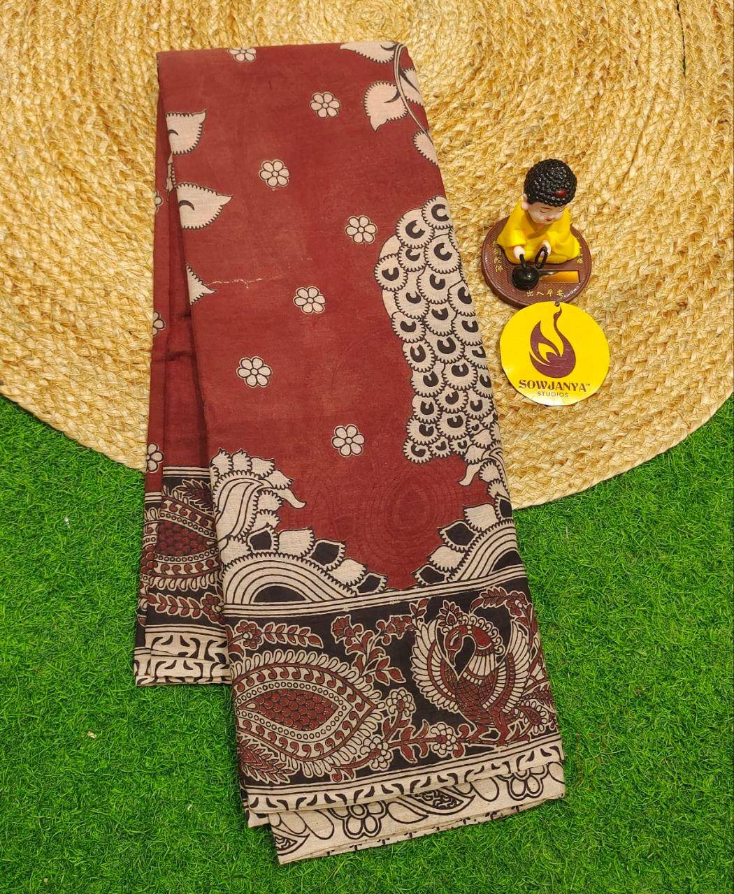 ORIGINAL PEDANA KALAMKARI Cotton Sarees - BOMMA3(BROWN SHADE)