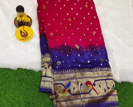 Original Paithani Border Hand Knot Bandini Sarees - MUNNI9
