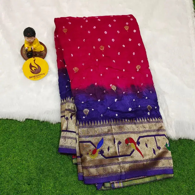 Original Paithani Border Hand Knot Bandini Sarees - MUNNI9