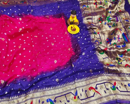 Original Paithani Border Hand Knot Bandini Sarees - MUNNI9