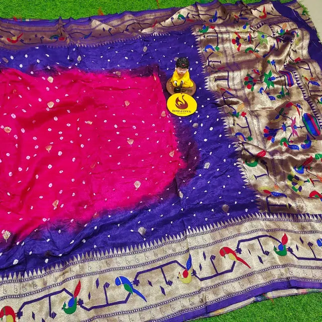 Original Paithani Border Hand Knot Bandini Sarees - MUNNI9