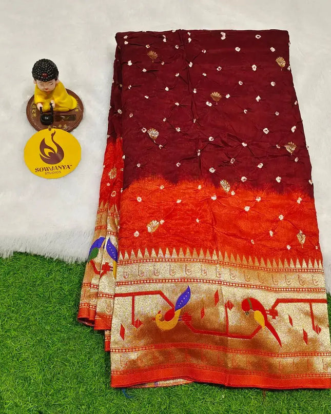 Original Paithani Border Hand Knot Bandini Sarees - MUNNI8