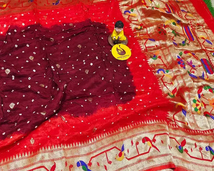 Original Paithani Border Hand Knot Bandini Sarees - MUNNI8