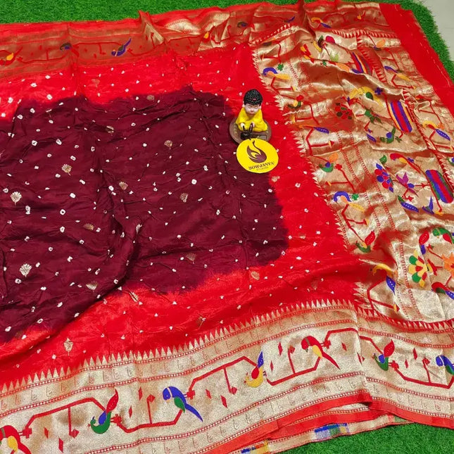 Original Paithani Border Hand Knot Bandini Sarees - MUNNI8