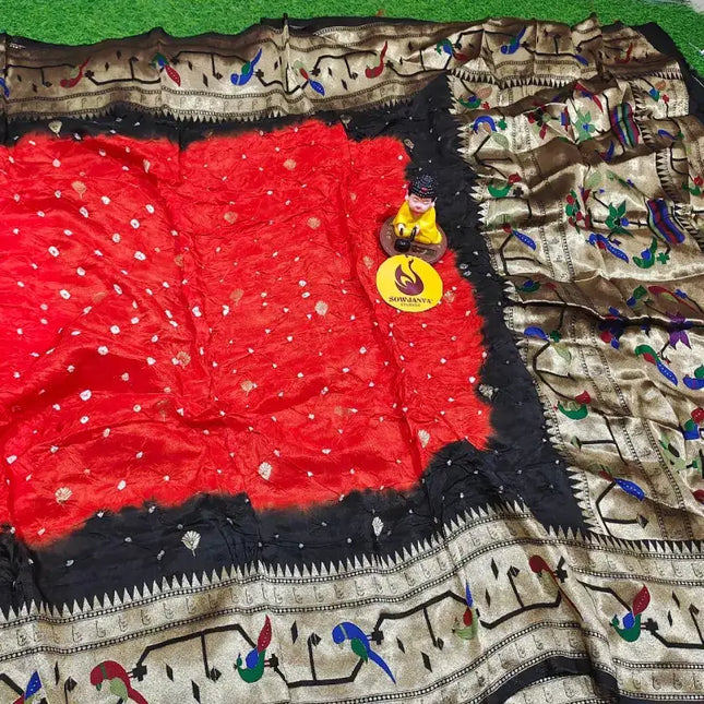Original Paithani Border Hand Knot Bandini Sarees - MUNNI7