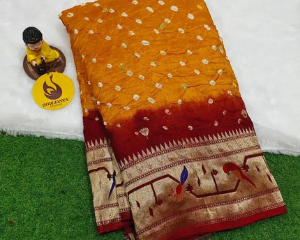Original Paithani Border Hand Knot Bandini Sarees - MUNNI3