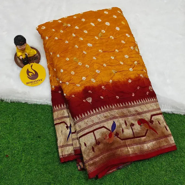 Original Paithani Border Hand Knot Bandini Sarees - MUNNI3