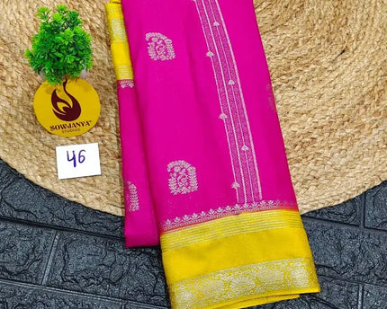 Premium Quality Mysore Crepe Sarees with Rich Pallu  - MYSORE046