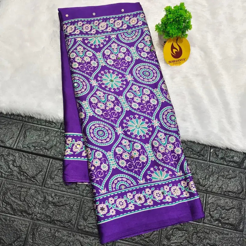 Japan Satin Crape Original Mirror Sarees(violet)48 - AJRAK