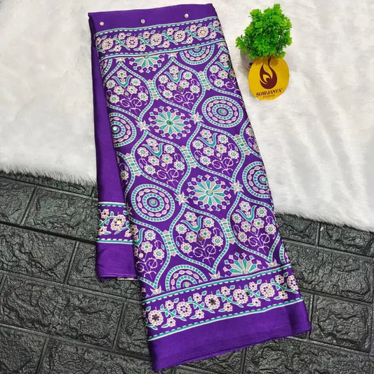 Japan Satin Crape Original Mirror Sarees(violet)48 - AJRAK