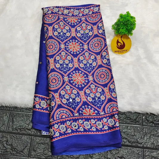Japan Satin Crape Original Mirror Sarees(navy blue)49 - AJRAK