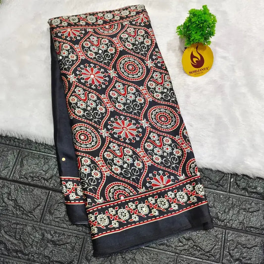 Japan Satin Crape Original Mirror Sarees51 - AJRAK
