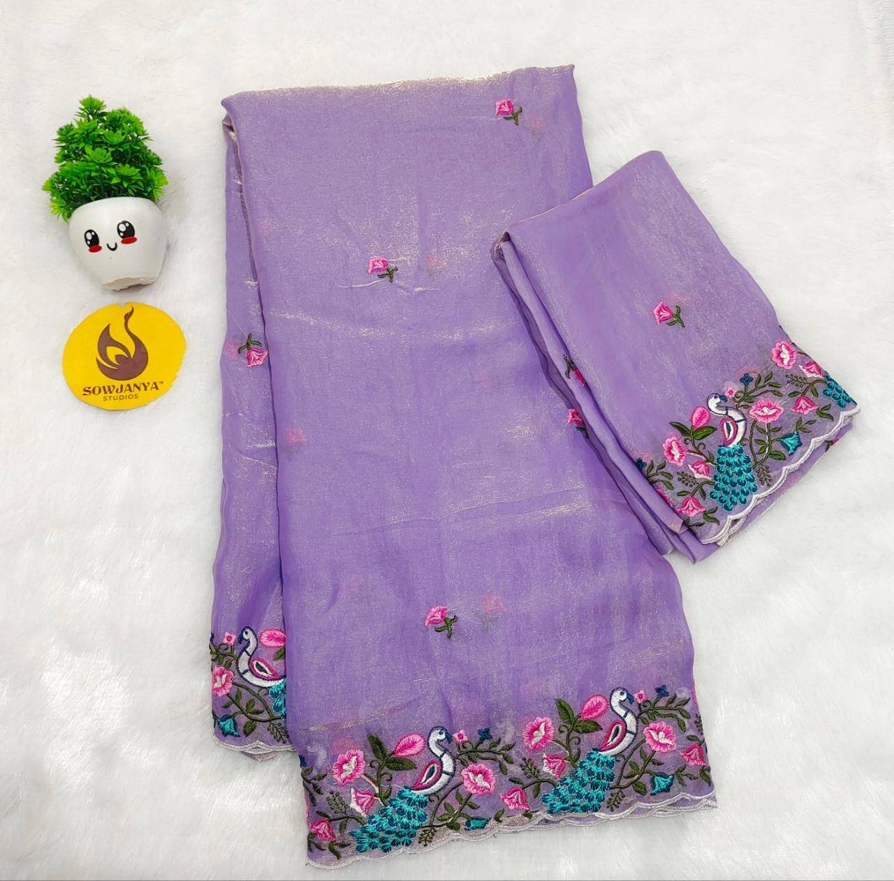 Designer Space Silk Embroidery Work Sarees -  SANJU1
