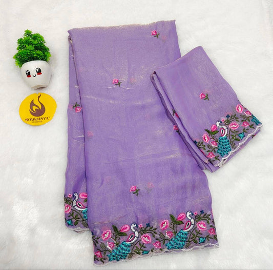 Designer Space Silk Embroidery Work Sarees -  SANJU1