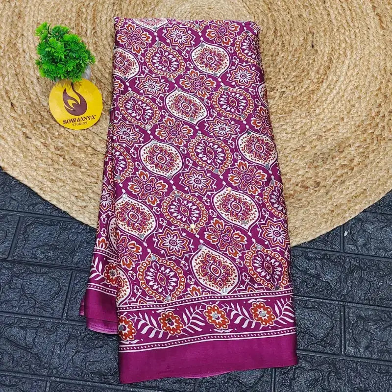 Japan Satin Crape Original Mirror Sarees54 - AJRAK