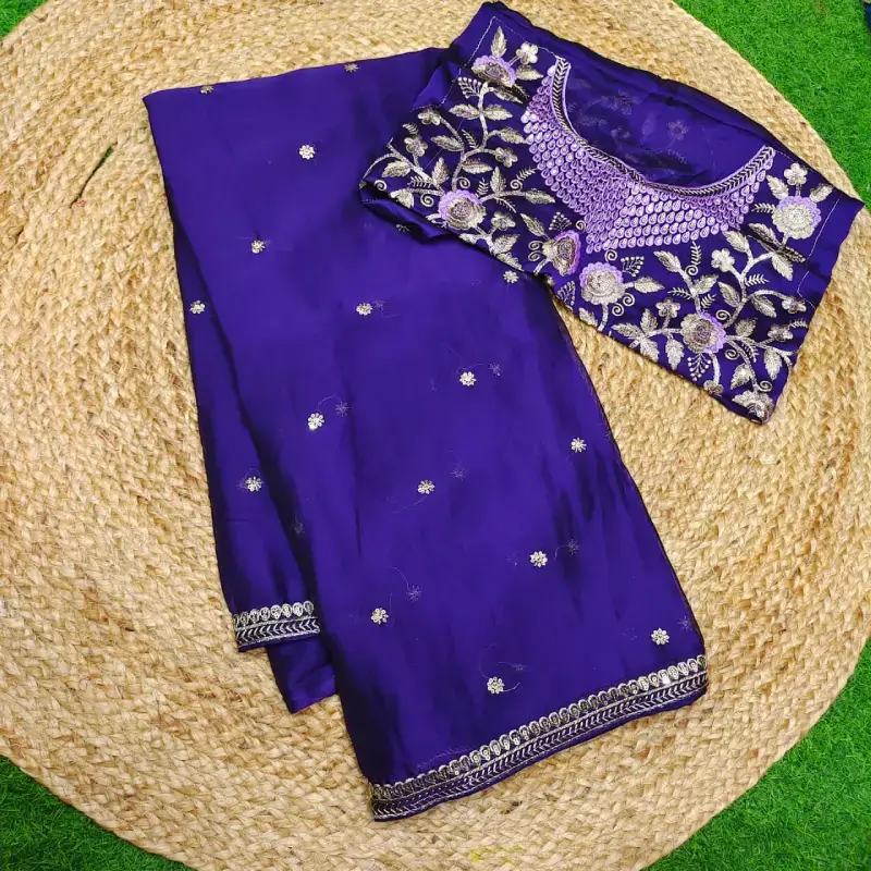 Designer Sequence Saree With Work Blouse- BLOOM4