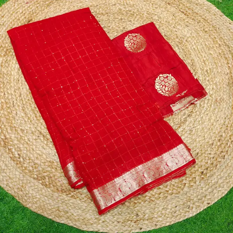 Pure Viscose Chinon Checks Sequence Sarees - SSVCC1