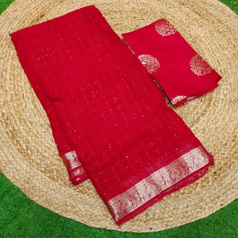Pure Viscose Chinon Checks Sequence Sarees - SSVCC2