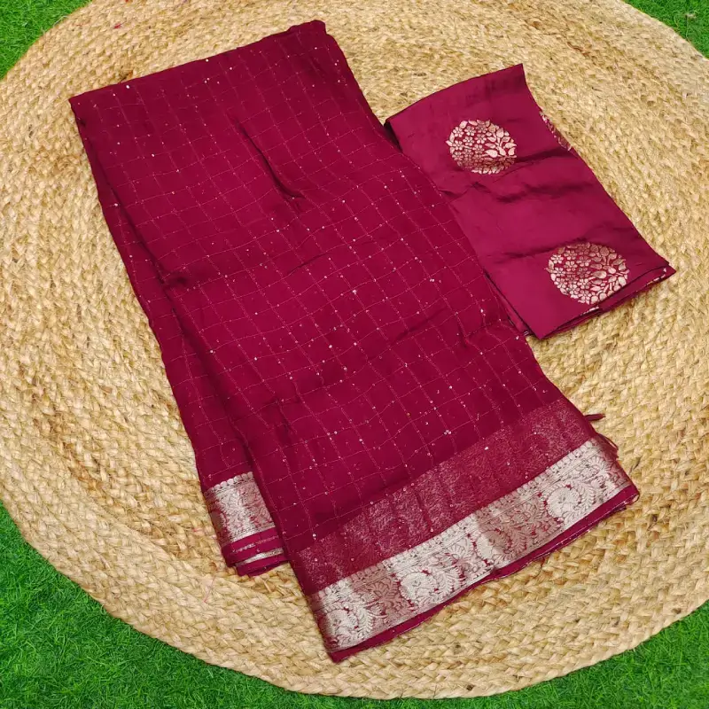 Pure Viscose Chinon Checks Sequence Sarees - SSVCC3