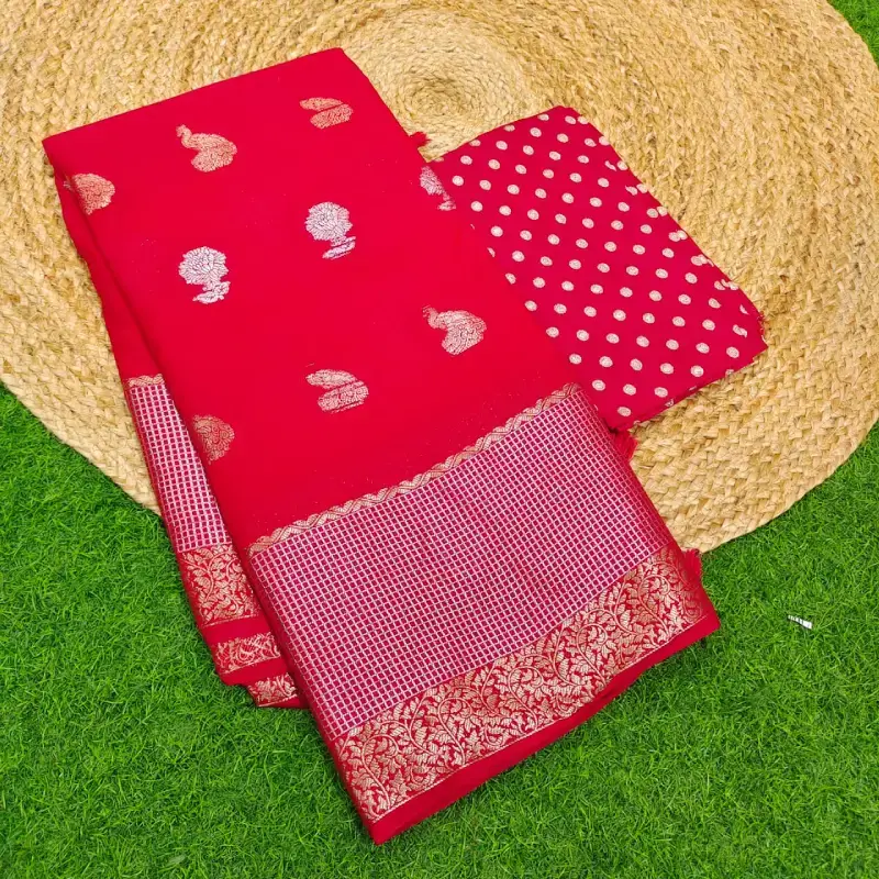Viscose Crape Georgette Sarees -SSCCG4(red)