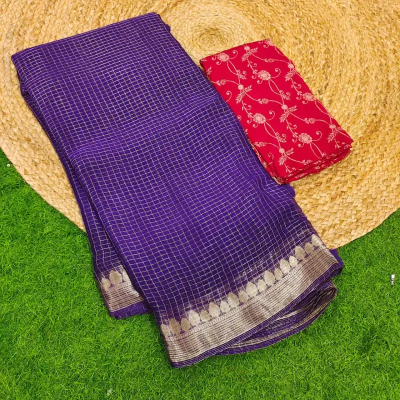 Viscose  CHINON CHECKS Sarees -SSCHK4