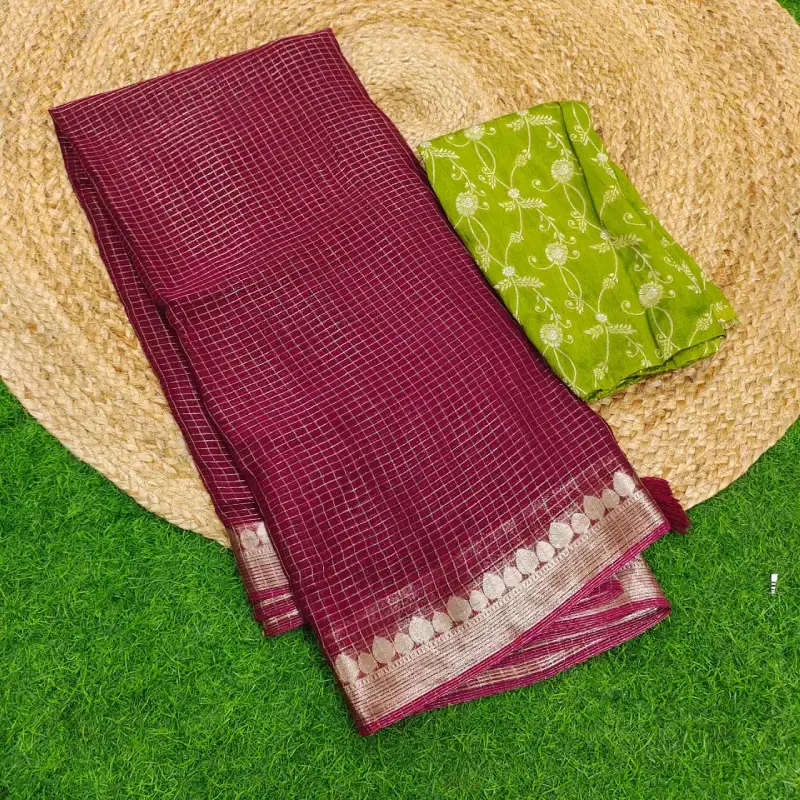 Viscose  CHINON CHECKS Sarees -SSCHK3