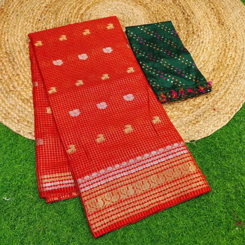 Vintage Chex Premium Quality Sarees -SSVNG2(rust Orange)