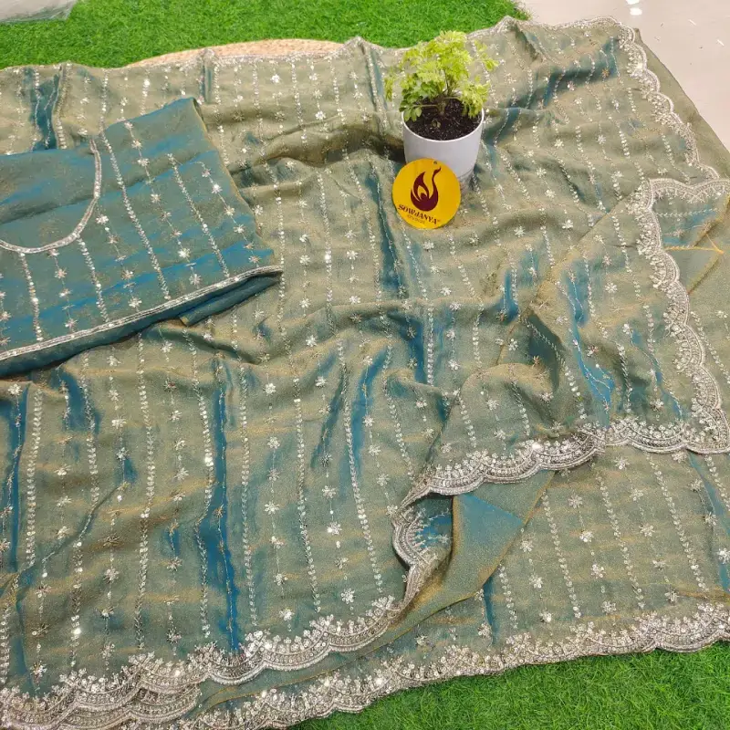 Sequence work Space Silk Sarees -SSBEAD4